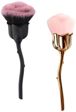 FUHAMJ 2 Pezzi Pennelli Unghie, Multifunzione Pennelli Nail Art, Pennello Per Unghie Morbido Spazzola, Nail Dust Brush Forma Di Rosa Per Estetista Per Makeup E Nail Art(2Stile)