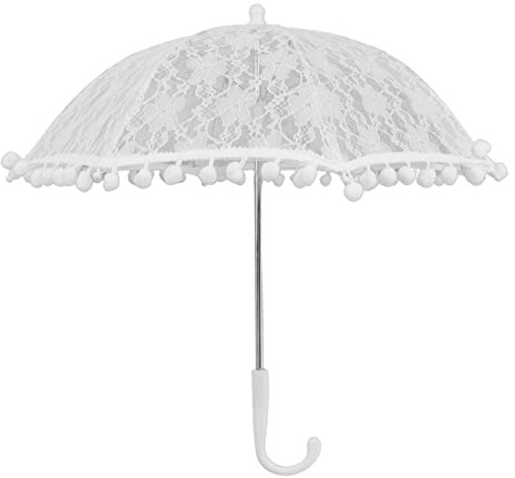 FAUOSWUK Spets Parasoll Paraply Retro Design Bröllopsrekvisita för Fotografi och Dansevenemang Vit Färg 48CM (51322-G)
