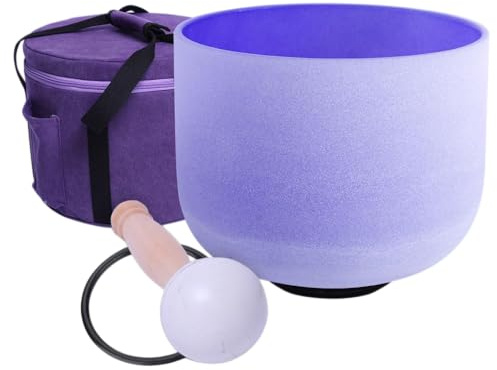 ENERGYSOUND 432 Hz Pitch B parfait Couronne Chakra Violet Coloré Quartz Givré Bol Chantant 20 cm+ sac en toile - Yoga Thérapie Guérison Sonore