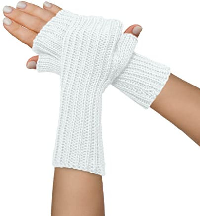 TINKUY PERU Alpaca Wool Fingerless Gloves – Handmade in Peru, Unisex Mittens – One Size, Soft & Hypoallergenic for Winter, Work & Outdoor (White) (White)