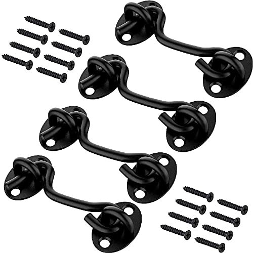 LATRAT Lot de 4 crochets tempête en acier inoxydable - Avec 16 vis - Pour fenêtre, porte coulissante, chambre à coucher, porte de hangar