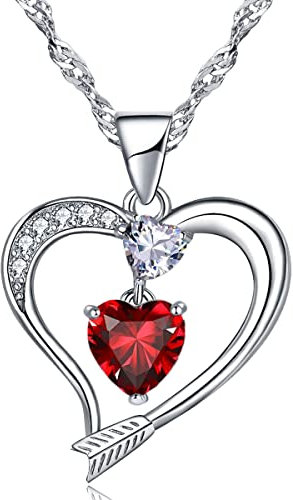 Collana a Forma di Cuore Collana Con Ciondolo a Forma di Freccia D'amore Placcata in Oro Bianco 14k Per Donna, Regalo di San Valentino per la Persona Amata (Oro bianco-01-gennaio)