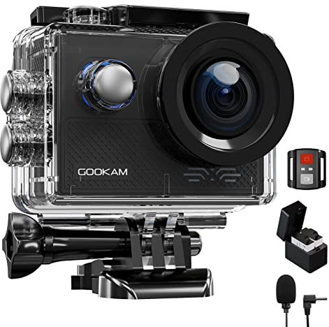 GOOKAM 4K 20MP Action Camera EIS WiFi Waterproof Sport Camera 40M Underwater 170° Wide Angle Video Camera with Remote Control External Mic 2x1200mA Batteries and Accessories