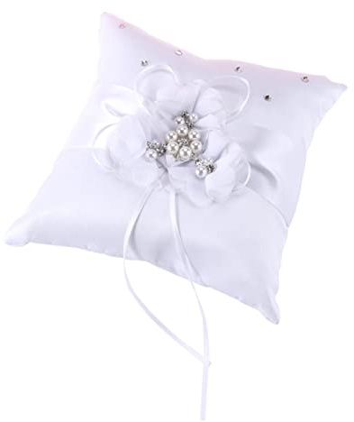 STOBOK Coussin Alliances pour Mariage Orné De Perles Et Fleurs Blanches Bandoulière Légère pour Transport Facile