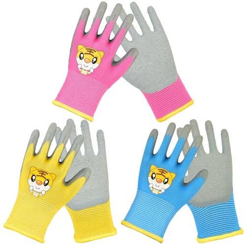 BDSHUNBF 3 Paia Guanti da Lavoro e Giardinaggio per Bambini - in Tessuto Elasticizzato, per Età 2-5 Anni