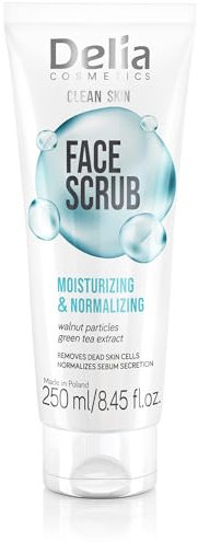Delia Cosmetics – Clean Skin – Scrub Viso Idratante e Normalizzante – Adatto a Tutti i Tipi di Pelle – Cura della Pelle Incline all'Acne – Rimozione Completa del Trucco – Formula Vegana – Estratto di