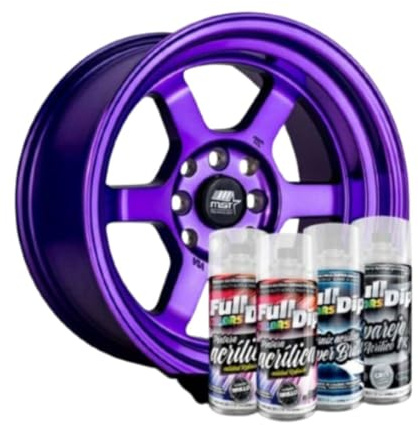 AutoFullCar - Pack Llantas - Full Colors By Full Dip - PINTURA ACRÍLICA PERMANENTE - Formato Spray 400 ml/u. - Contiene Aparejo, Pintura y Barniz Acabado Brillo o Mate (VIOLETA MATE)