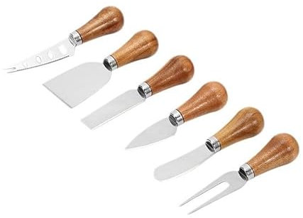 Guojanfon Set of 6 Cheese Knives with Wooden Handle, Mini Stainless Steel Cheese Knives Set for Charcuterie and Cheese Spread, Perfect Set of 6 Cheese Knives 1