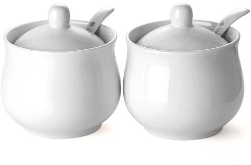 zeeooil Sugar Bowl with Lid and Spoon Set of 2 White Sugar Pot Container (G2)
