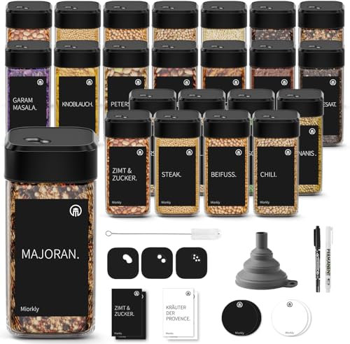 TDSYDS Gewürzgläser Eckig Set, 24er*120ML Gewürzgläser Schwarz mit Streueinsatz, Gewürzstreuer Glas Gewürzdosen Leer, Gewürzbehälter, Spice Jars, Aufbewahrung Gewürz Organizer Gewurzglaserset