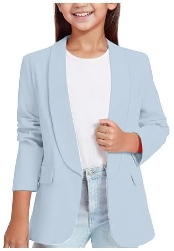 Cardigan Mädchen Elegante Blazer für Mädchen Einfarbig Revers Anzugmantel Modische Arbeitsjacke mit Innentaschen Klassisch Langarm Mantel Geschäft Büro Jacke Anzugjacke Prime of Day Angebote 2025