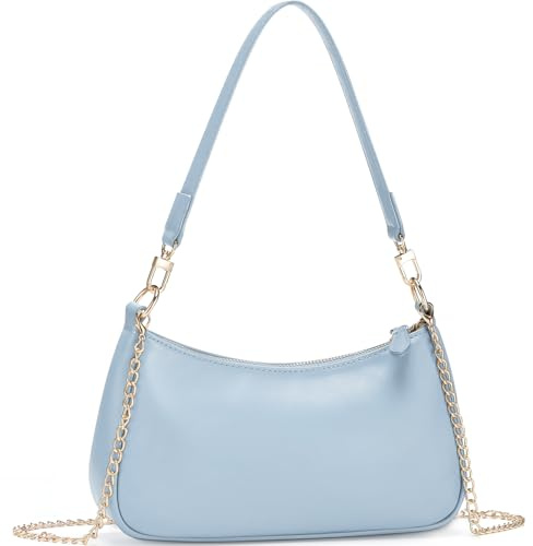 WantGor Clutch Tote Handtaschen, Umhängetasche für Frauen Crossbody Taschen Mini Hobo Bag Retro Vegan Leder Trendy Handtasche (Blau)