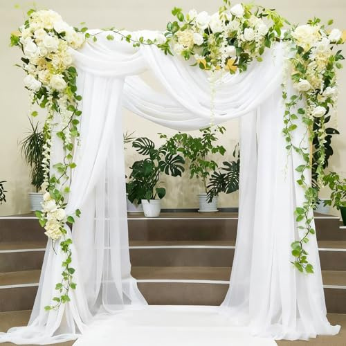 Alaoo Cenefa de Boda Cortinas, 2PCS Cortina Decorativa Arco para Boda,75x 610cmCM,Cortina Transversal Tul Transparente Gasa para Ceremonia Arco Decoracion Boda Sillas Fiesta