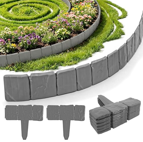 20 stycken rabattkanter plast, 5 m, rabattkant, plast, rabattinfattning, sten, rabattbegränsning, gräskant, stenutseende, blomrabattkant för blomrabatter och gräsmattkanter i stenutseende