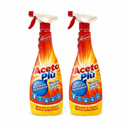 Aceto Più Anticalcare Spray, Detergente Sgrassatore Multiuso, Mousse Sciogli Calcare, 2 Pezzi da 700 ml, per Bagno e Cucina