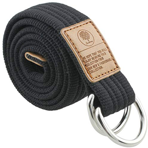 KYEYGWO Unisex Canvas Belts with Double D Rings Buckle, Adjustable Braided Webbing Belt for Men Women Black