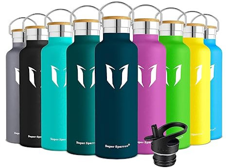 Super Sparrow Botella Agua Acero Inoxidable - Botella de Agua Deportes 750ml - Botella Termica Boca Estándar - Sin BPA, para Niños & Adultos, Deporte, Oficina, Yoga, Ciclismo