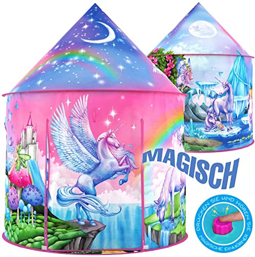 W&O Unicorn Sparkle Play Tent with Magical Unicorn Sounds - Captivating Pop Up Tent for Girls - Perfect for Indoor & Outdoor Play