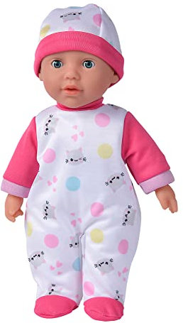 Simba 105140004 - Laura Cutie, Weichkörperpuppe mit Schlafaugen im süßen Kätzchenstrampler, 5 Sounds, 30cm, ab 12 Monaten