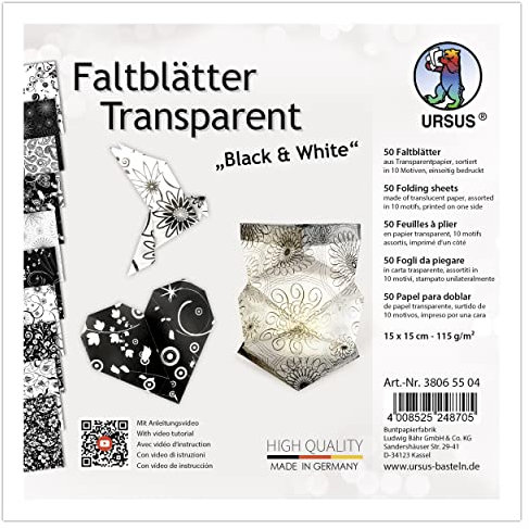 Ursus 38065504 - Faltblätter Transparent Black & White 115 g/m², 50 Faltblätter 15 x 15 cm, einseitig bedruckt