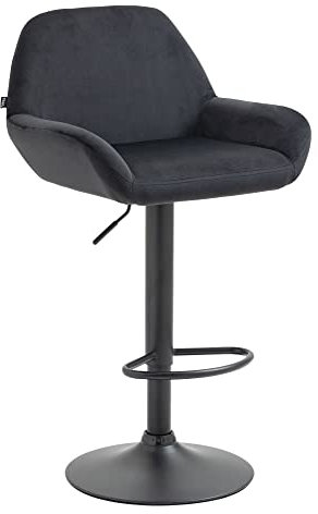 CLP Barhocker Braga Samtbezug mit Metallgestell I Höhenverstellbar und 360 drehbar I Moderner Barstuhl mit Fußstütze für Küche und Bar, Farbe:schwarz, Gestell Farbe:schwarz