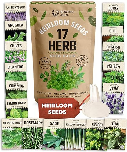 17 Herb Culinary Seed Vault – 5200+ Heirloom Seeds for Indoor/Outdoor or Hydroponic Gardens – High Germination | Cilantro, Mint, Chives, Basil, Parsley & More