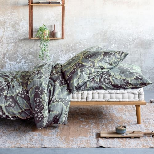 Irisette Bettwäsche Mako-Satin grün-anthrazit Größe 135x200 cm (80x80 cm)
