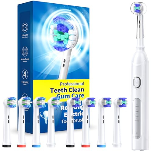 TEETHEORY Brosse à Dents Électrique Rotative, 8 Têtes 4 Modes | Brosse rotative avec 8 têtes (2 types), 4 modes, minuteur 2 min, rechargeable, IPX7, nettoyage profond pour adultes