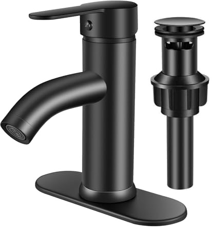 PONAFOU Black Single Hole Bathroom Faucet Black Vanity Faucet for Bathroom Sink 1 Hole or 3 Hole for Modern RV Sink with Pop-up Drain and Deck