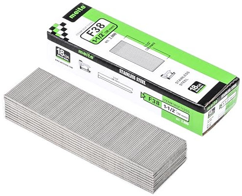 meite 18 Gauge Stainless Steel Brad Nails, Type 18G/38 mm 18GA Brad Nails, 304 Stainless Steel Small Finishing Nail Gun Nails for Pneumatic, Electric Brad Nailer Gun (2,000 Counts)
