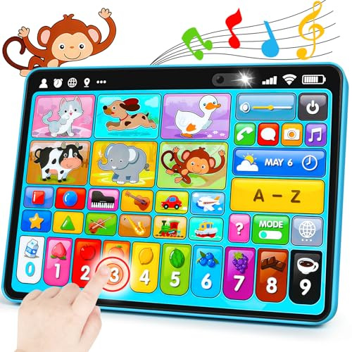 Peacurh Trilingual Learning Toy Tablet with Music & Sound, Montessori Speech Musical Therapy Toys, Gifts for Boy, Girl, Baby, Toddler, for Age 1, 2, 3 Year Old (12-18 Months)