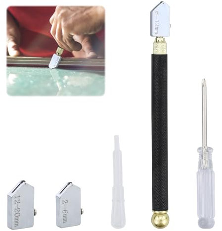 Cortador de vidrio 2 mm-20 mm para cristal grueso azulejo espejo mosaico corte, herramienta de corte de vidrio con 3 cabezales de corte de carburo para vidrio corte/baldosas/espejo/mosaico