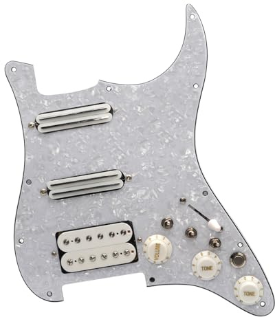 SAPHUE SSH-Coil Splitting Electric Guitar Pickguard Two Mini Humbucker + ONE Humbucker(9K/9K/15K)+Silence Switch Loaded Prewired Scratchplate (pearl White)