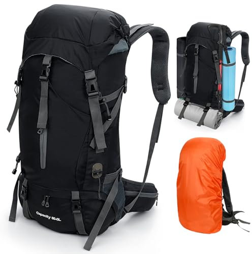Cozary Wanderrucksack 70L Herren Damen Trekkingrucksack Outdoor Wandern Rucksack Mit Regenabdeckung, Reißfest Wasserdicht mit Belüftungssystem, Mehrere Fächer für Bergsteigen Camping Trekking