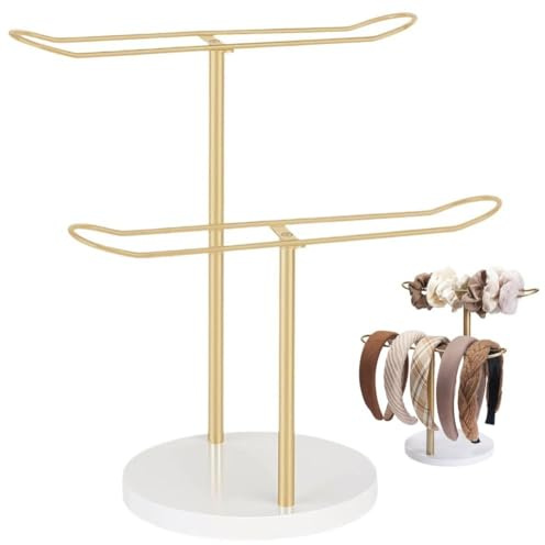 HiyyFloy Soporte para Diadema Organizador De Diadema De Metal Soporte De Exhibición De Aro para Cabello De 2 Niveles, Estante De Joyería para Cuerdas para Cabello, Pulseras, Organizador De Accesorios