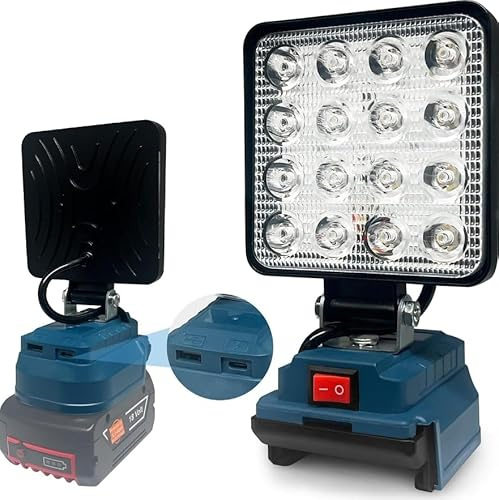 Lampe LED sans fil pour 18-20V,48W 5200LM LED Arbeitsleuchte,Éclairage à deux niveaux de luminosité réglables,projecteur de chantier de travail, réparation LED avec USB + type C (BOSCH Batterie)