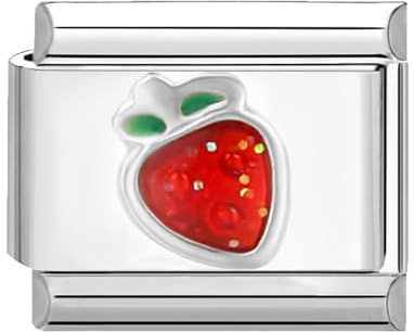 Loozykit 9mm Italian charm bracelet gold silber italian charms Erdbeer Kirsche modul Armband charm tools Edelstahl Italienische Charm Module armband Jungen Mädchen Geschenke(Silberne Erdbeere)
