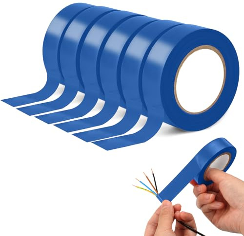 OFFCUP Electrical Tape, 6 Rolls 19mm*20m PVC Insulation Tape, Moisture Waterproof Strong Self-Adhesive Electrical Insulation Tape for Masking Repairing and Protecting Electrical Wires DIY Blue
