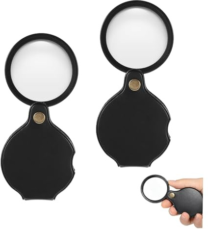 AFIODA 2 PCS Pocket Magnifying Glass, 10X High Power 70mm Mini Folding Magnifier, Portable Handheld Loupe with Protective Case for Reading, Inspection, Newspapers, Books & Hobbies (Black)