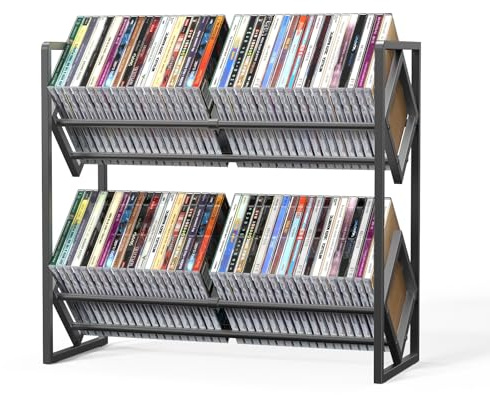 PAPAGIFTREE CD Storage 2-Tier Metal Rack, Holder with Adjustable Divider Organizer, Display Shelf, Store up to 80 CDs, Modern for Music Collection Enthusiasts Home