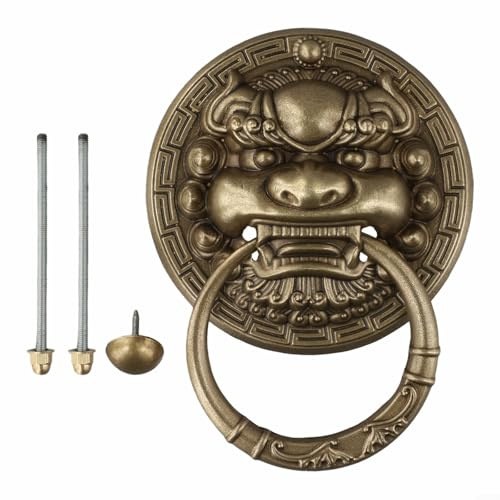 Gdfnmogo Aldaba de puerta de latón vintage, diseño de cabeza de bestia de latón macizo, 140 mm para decoración de puerta de villa y patio (bronce)
