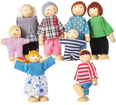 Xoeryoy Dollhouse People 8 familjefigurer söta läggbara trädockor dockhus figurset för flickor pojkar småbarn tillbehör dockhus leksak