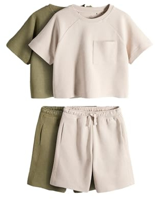 THE SET Ragazzo Confezione da 2 completi con T-shirt con tasca e shorts in jersey interlock Green/Brown 10 Anni