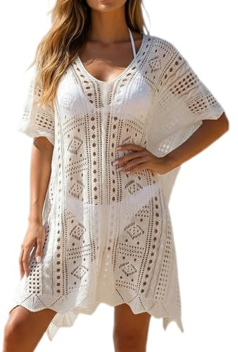 Crochet Beach Cover Up, Bikini Cover Ups for Women Beachwear, Swimsuit Crochet Dress, Pullover Beach Coverups for Women, Hollow Out Bathing Suit