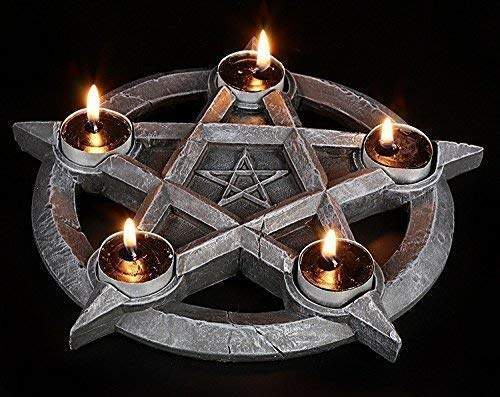 Pentagramma Porta Tealight per 5 Candele Gotico Hexen Magia Altare Decorazione