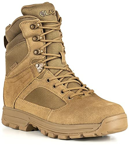 LA Police Gear LAPG Men’s Sector 8” Waterproof Side-Zip Duty Boots, Breathable & Comfortable Tactical Hiking Combat Boots for Men, Coyote, 10