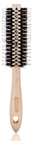 TITANIA Rundbürste aus Holz mit Naturborsten • Föhnbürste zum Stylen & Entwirren • Haarbürste für Volumen & Glanz • Für Männer & Frauen • Rundhaarbürste Naturborsten
