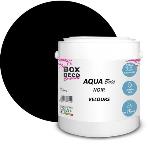 BOX DECO COULEURS Peinture meuble bois acrylique aspect velours-satin Aqua Bois - 2,5L, Noir