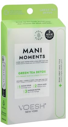VOESH Mani Moments, Two Sets of Mani in a Box 3 Step + Nail File, Green Tea Detox, Manicure Kit, Hand Care, Nail Supplies, Home Manicure