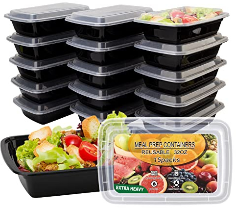Ezalia 15 Pack- Meal Prep Containers 32oz, Plastic Food Prep Containers Reusable, Leakproof To Go Food Containers with Lids, BPA-Free, Microwave/Dishwasher/Freezer Safe